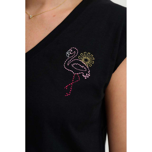 Sugarhill Brighton Ariana Retro 80s Flamingo Embroidered Tank Top Vest in Black - Flamingo Embroidery