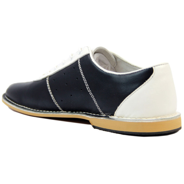 Navy Blue side of Madcap England All Up Mod 60s Northern Soul Leather Bowling Shoes in Red/White/Blue