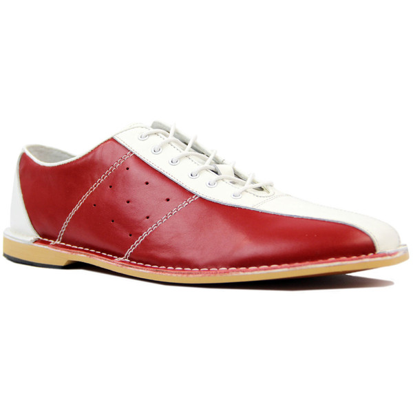 Red side of Madcap England All Up Mod 60s Northern Soul Leather Bowling Shoes in Red/White/Blue