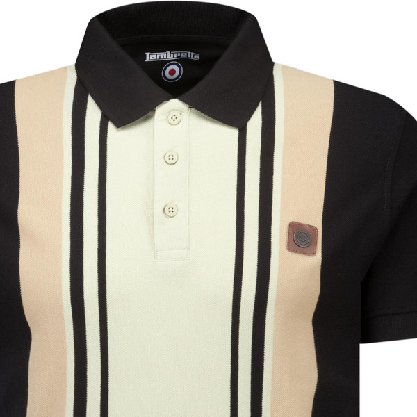 Lambretta Retro Mod Stripe Front Polo Shirt in Black/Nomad