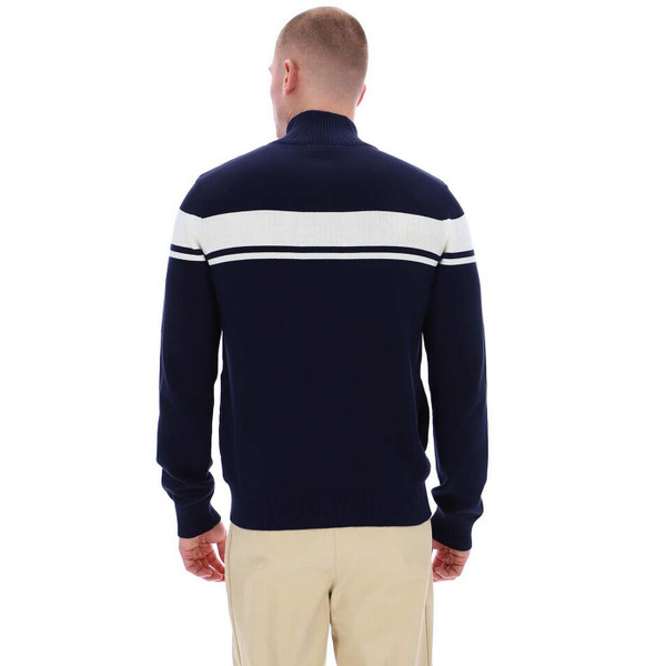 Model Wearing Sergio Tacchini Capomasters Knitted Track Top in Maritime Blue - 60th Anniversary Ltd Box Set with Headband - Back View