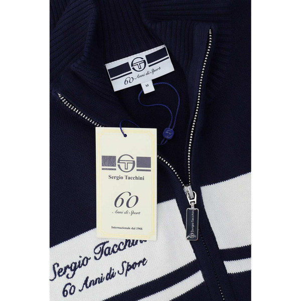 Sergio Tacchini Capomasters Knitted Track Top in Maritime Blue - 60th Anniversary Ltd Box Set with Headband - Collar Detail