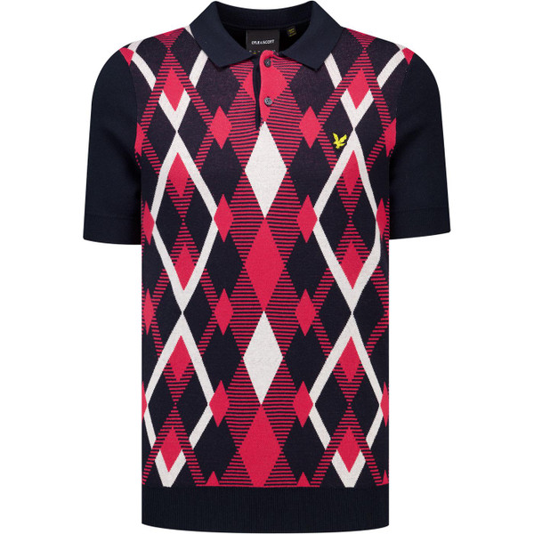 Lyle & Scott Mens Argyle Pattern Panel Knitted Polo T-Shirt in Dark Navy