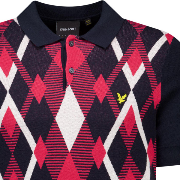 Lyle & Scott Mens Argyle Pattern Panel Knitted Polo T-Shirt in Dark Navy