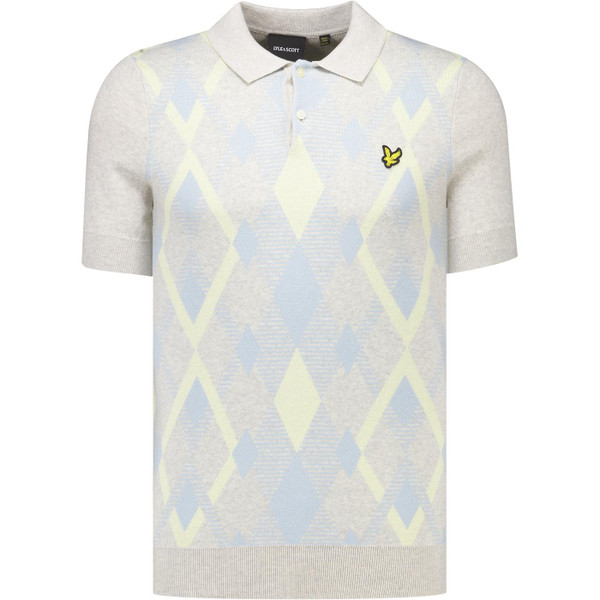 Lyle & Scott Mens Argyle Pattern Panel Knitted Polo T-Shirt in Light Grey