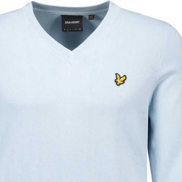 Lyle & Scott Mens Cotton Plain Coloured V Neck Knitted Jumper in Light Blue