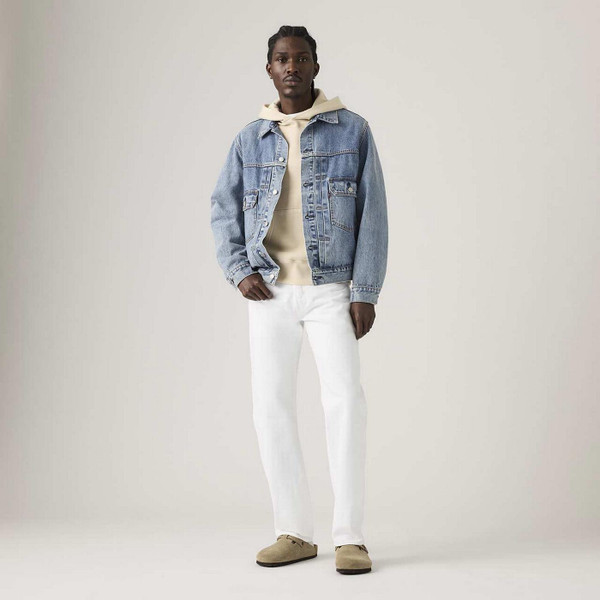 Model Wearing Levi's 501 Original Straight Denim Jeans in Chill White - Front View 2