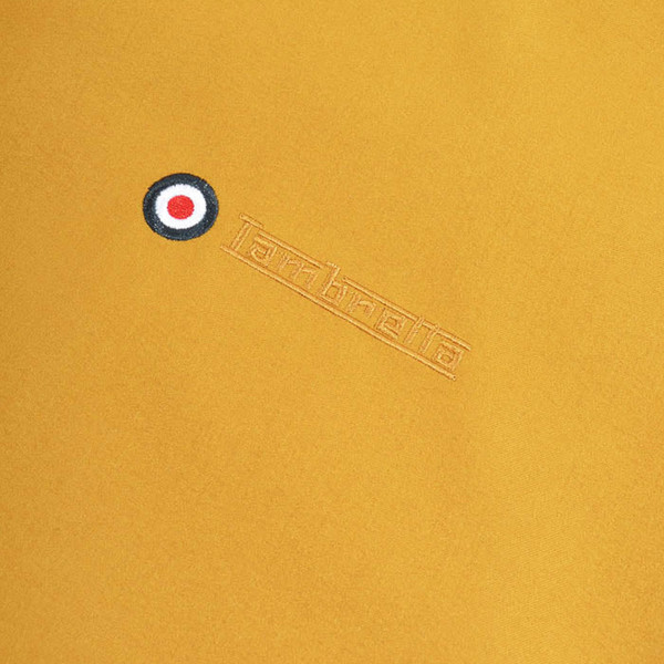 Mod Target logo on chest of Lambretta Mens Shower Resistant Mod Zip Harrington Jacket in Tobacco Brown