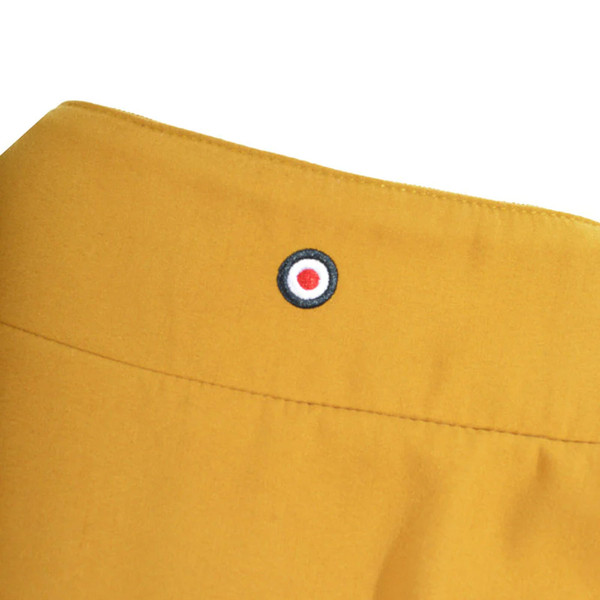Mod Target logo on back of collar on Lambretta Mens Shower Resistant Mod Zip Harrington Jacket in Tobacco Brown