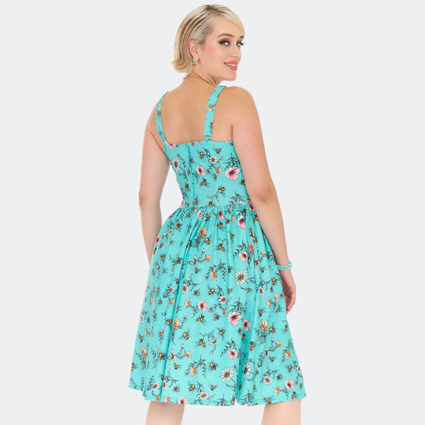 Back of Voodoo Vixen Flower & Bee Print Summer 50s Dress