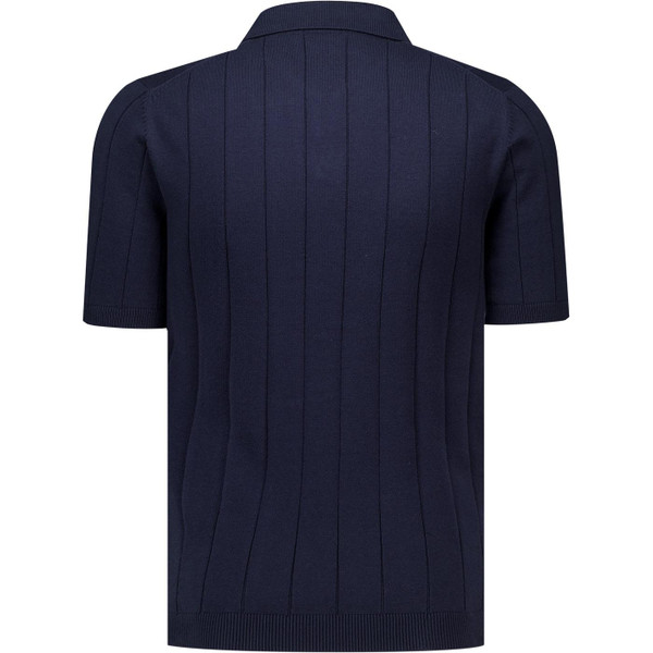 French Connection Mens Trophy Ribbed Knit Open Neck Polo T-Shirt in Navy