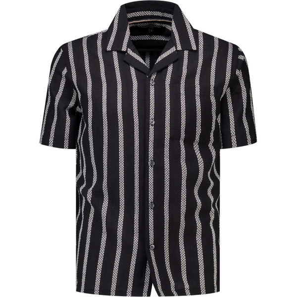 French Connection Mens Ant Vertical Stripe Combo Short Sleeve Holiday Shirt in Black