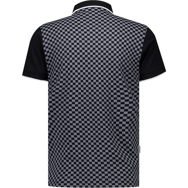 Lambretta Mens Jersey Mod Two Tone Chequerboard Polo T-Shirt in Black and Steel Grey