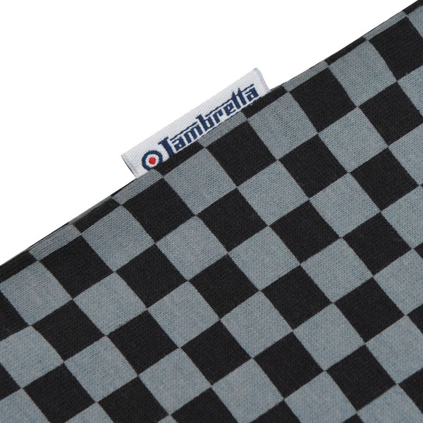 Side tab on Lambretta Mens Jersey Mod Two Tone Chequerboard Polo T-Shirt in Black and Steel Grey