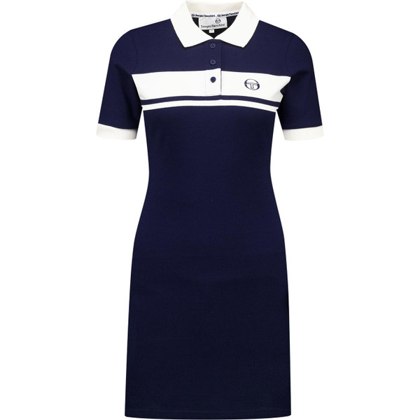 Sergio Tacchini Womens Miss Masters Chest Stripe Short Sleeve Mini Polo Dress in Maritime Blue