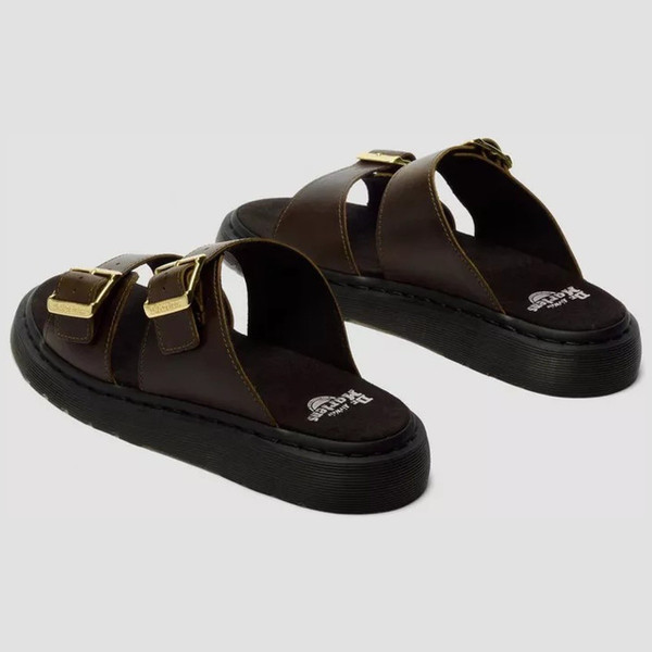 Dr Martens Josef Wyoming Leather Slide Sandals Olive - Two Sandals from Behind
