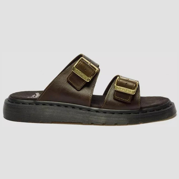 Dr Martens Josef Wyoming Leather Slide Sandals Olive - Side View