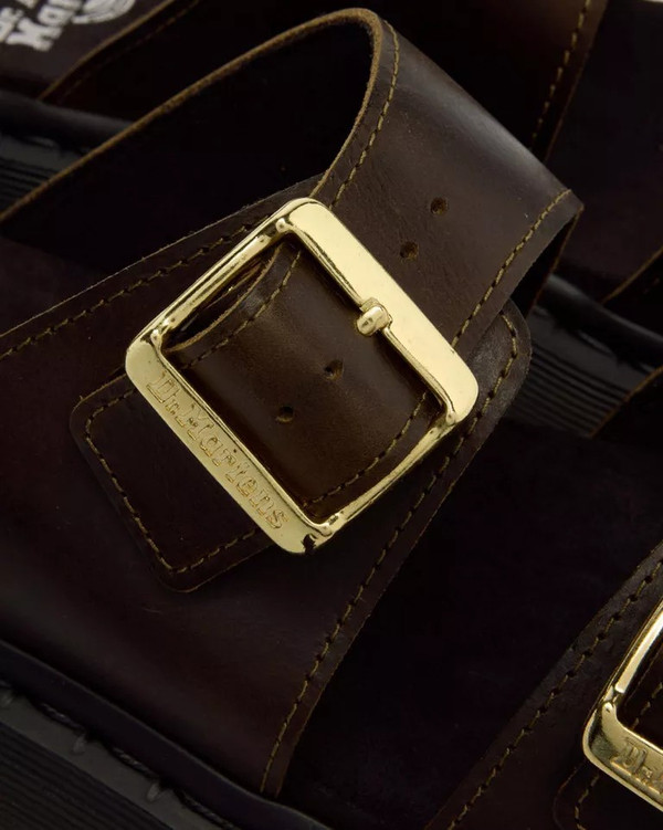 Dr Martens Josef Wyoming Leather Slide Sandals Olive - Close Up 1