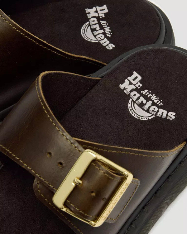 Dr Martens Josef Wyoming Leather Slide Sandals Olive - Close Up 2