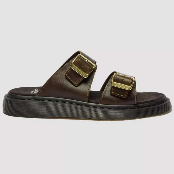 Dr Martens Josef Wyoming Leather Slide Sandals Olive - Side View
