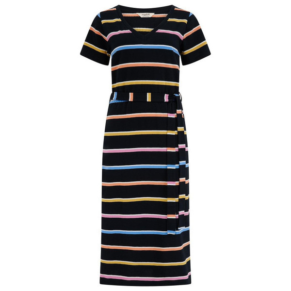 Sugarhill Mara Cocktail Stripe V-Neck Midi Dress in Black - Main Image