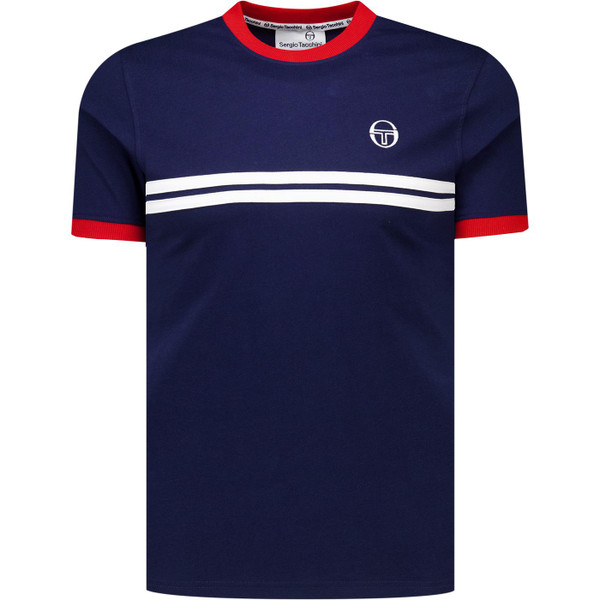 Sergio Tacchini Mens Supermac Crew Neck T-Shirt in Maritime Blue and Adrenaline Red