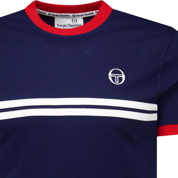 Sergio Tacchini Mens Supermac Crew Neck T-Shirt in Maritime Blue and Adrenaline Red