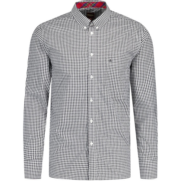 merc mens japster mod retro gingham check long sleeve shirt black white