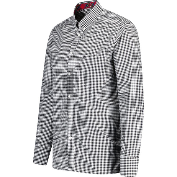 merc mens japster mod retro gingham check long sleeve shirt black white