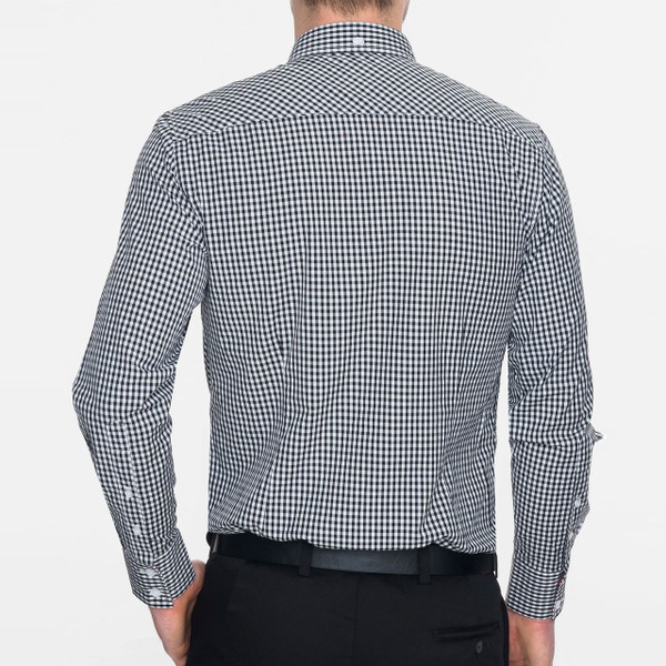 Back of Merc Men's Japster Mod 60s Gingham Check Shirt in Black