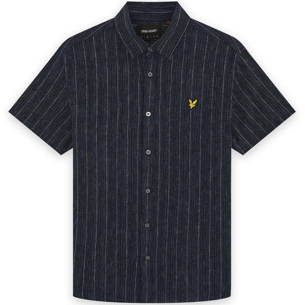 Lyle & Scott Men's Mod Short Sleeve Ticking Stripe Shirt in Navy
