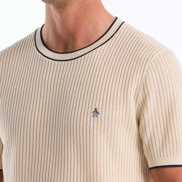 Original Penguin Men's Mod Tipped Ribbed Sweater T-shirt in Birch - Close Up