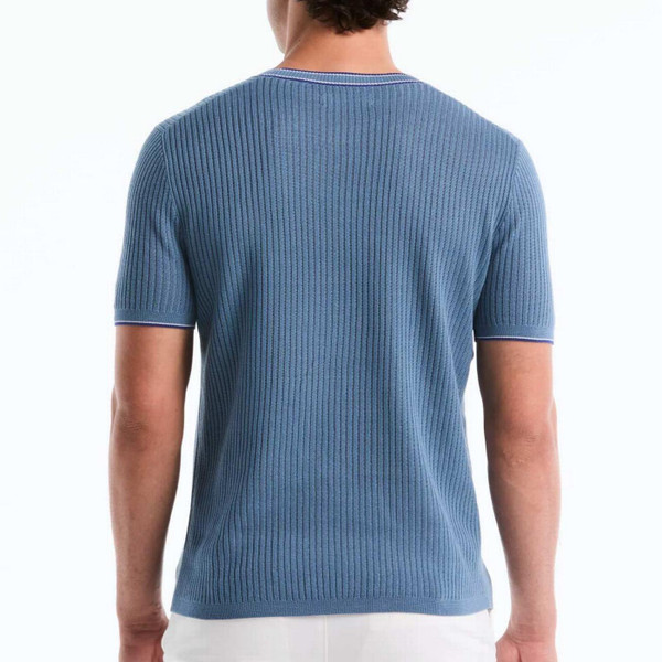 Original Penguin Men's Mod Ribbed Knit Tipped Sweater T-shirt in Copen Blue - Back View