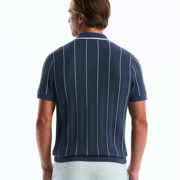 Original Penguin Men's Mod Vertical Mesh Stripe Polo Shirt in Sargasso Sea - Back View