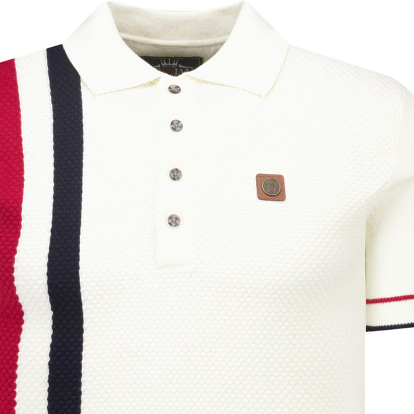 Trojan Records Clothing Mens Racing Stripe Fine Gauge Polo T-Shirt in Ecru