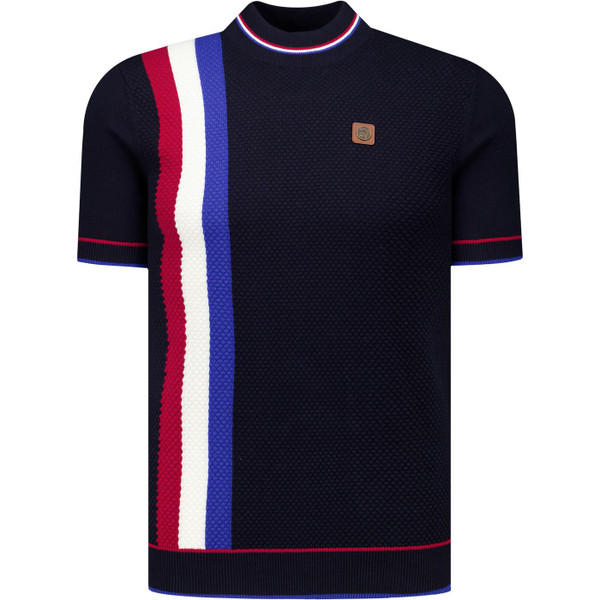 Trojan Records Clothing Racing Stripe Fine Gauge Knit Turtleneck T-Shirt in Navy