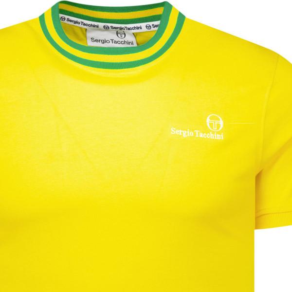 Sergio Tacchini Mens Rainer FC Archivio 80s Tipped T-shirt in Cyber Yellow
