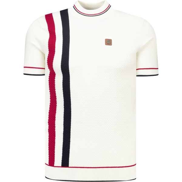 Trojan Records Clothing Racing Stripe Fine Gauge Knit Turtleneck T-Shirt in Ecru