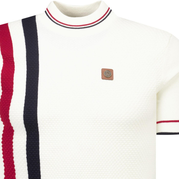 Trojan Records Clothing Racing Stripe Fine Gauge Knit Turtleneck T-Shirt in Ecru