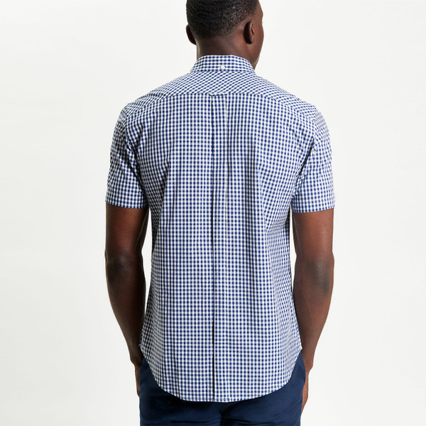 Ben Sherman Signature Short Sleeve Gingham Shirt in Dark Blue 1012491 026 Model Photo Back