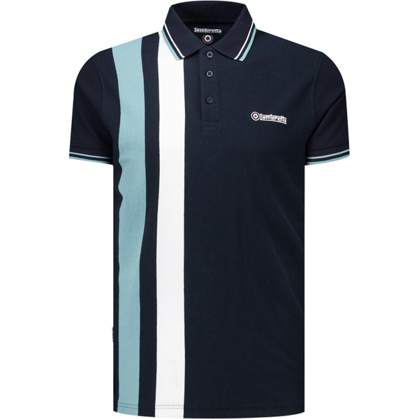 Lambretta Mens Vertical Stripe Pique Polo T-Shirt in Navy