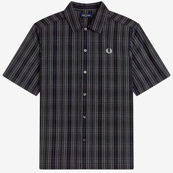 Fred Perry Men's Mod Short Sleeve Seersucker Check Shirt in Navy - Main View
