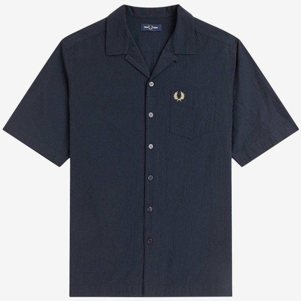 Fred Perry Men's Retro 70s Seersucker Short Sleeve Shirt in Navy