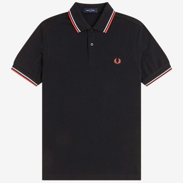 Fred Perry M3600 Classic Mod Twin Tipped Pique Polo Shirt in Black, Dusky Blue and Strawberry Cream