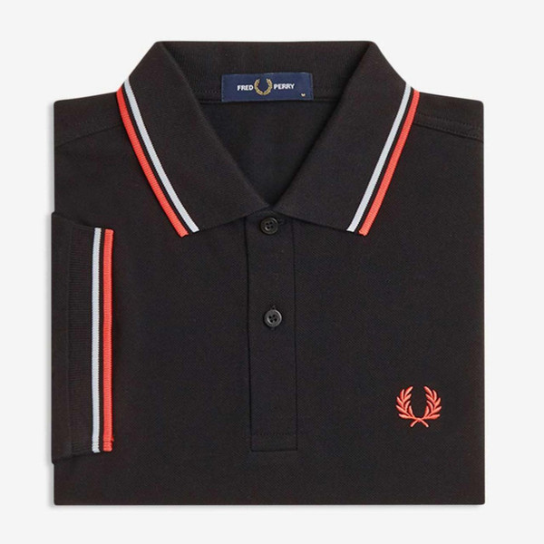 Fred Perry M3600 Classic Mod Twin Tipped Pique Polo Shirt in Black, Dusky Blue and Strawberry Cream - Folded