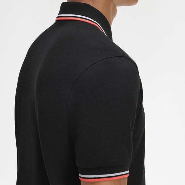 Fred Perry M3600 Classic Mod Twin Tipped Pique Polo Shirt in Black, Dusky Blue and Strawberry Cream - Back Collar