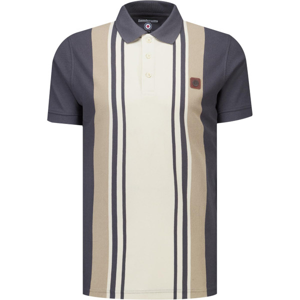 Lambretta Mens Yarn Dyed Vertical Stripe Classic Pique Polo T-Shirt in Iron Grey
