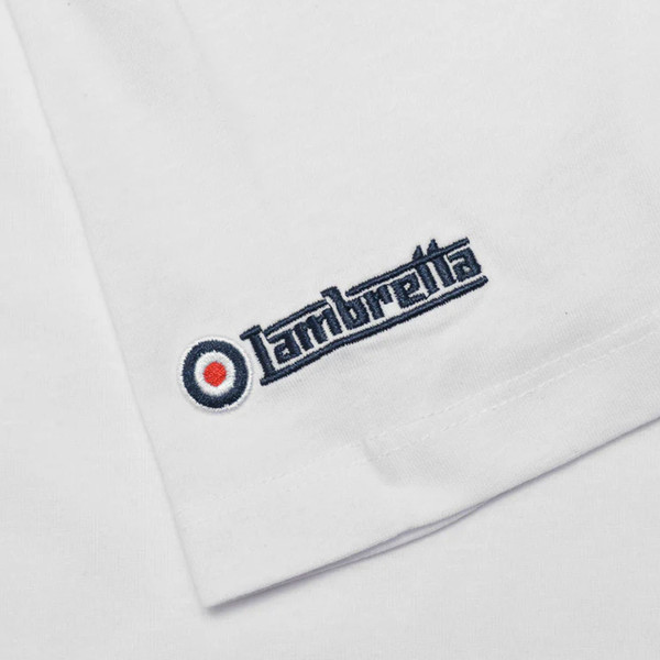 Sleeve embroidery on Lambretta Mens Mod Target Band Chest Graphic T-Shirt in White