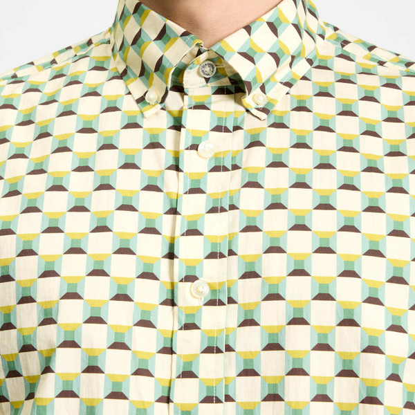 Collar and Geometric Pattern on the Ben Sherman Men's 3D Geo Square Print Retro Shirt in Sage