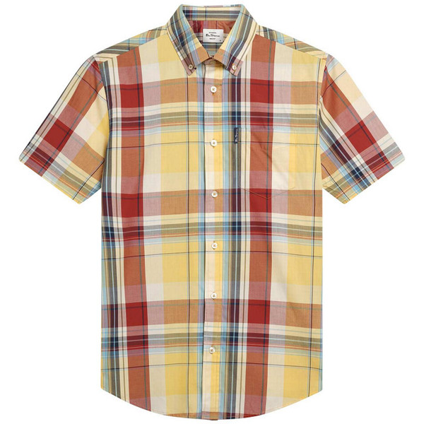 Ben Sherman Men's Mod Oversized Check Short Sleeve Shirt in Zest